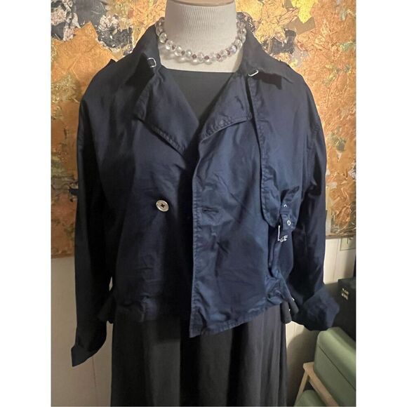 Michael Kors Dark Blue 100% Cotton Military Style Buckles Cropped Converible Slv - Picture 1 of 9
